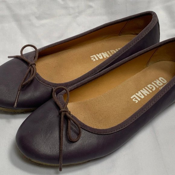 Clarks Originals Leather Ballet Flats Anthracite Purple - Picture 1 of 4